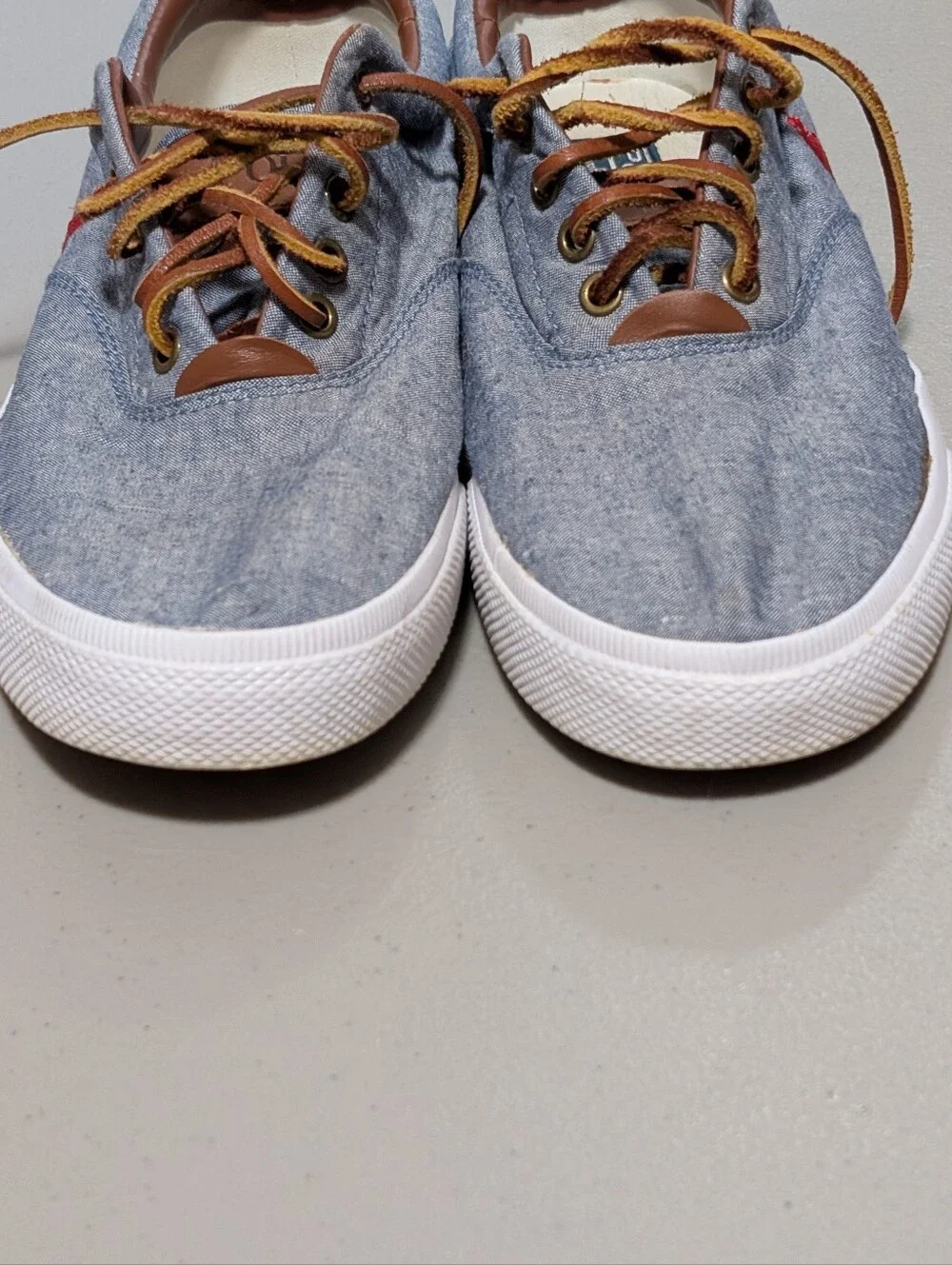 Polo Ralph Lauren Vaughn Chambray Sneakers Blue leather trim red pony men's 10.5